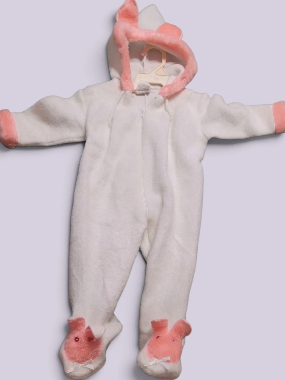 * Vintage *ROCKING HORSE - Medium Soft White & Pink Baby Onsie
